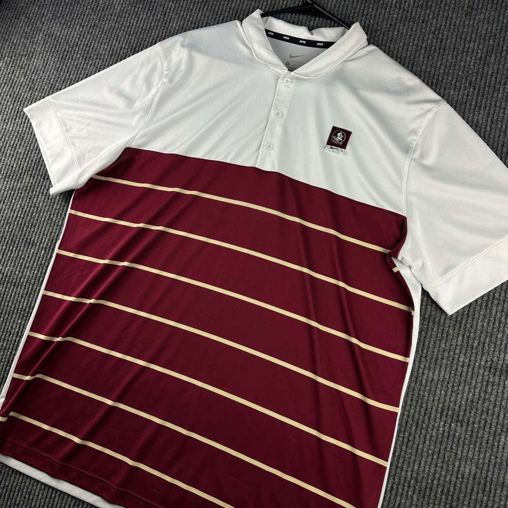 Nike Florida State Seminoles FSU Polo Shirt Mens XL White Maroon Striped Golf